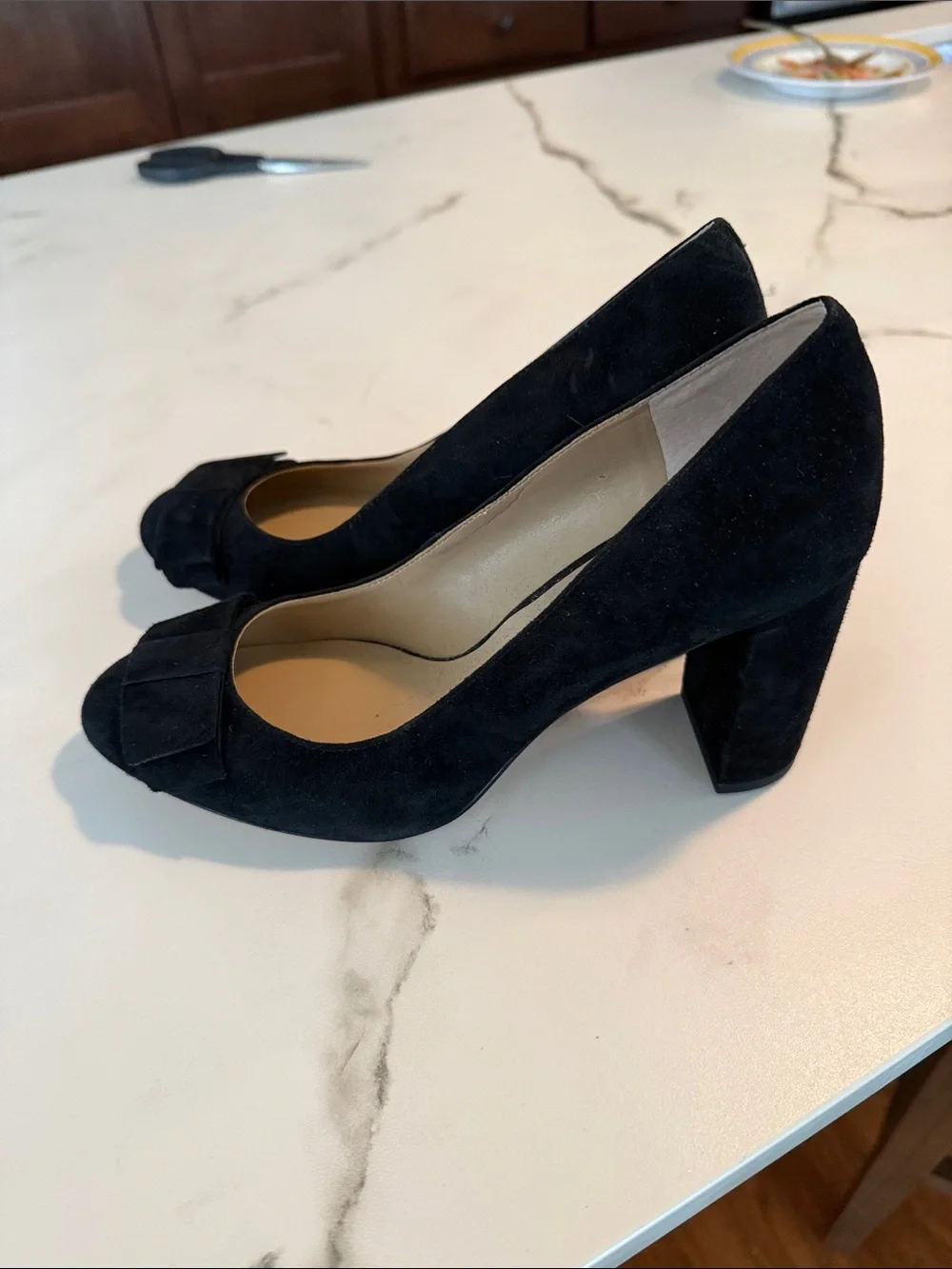 Ann Taylor Black Suede Women's Pumps with Bow Accent
